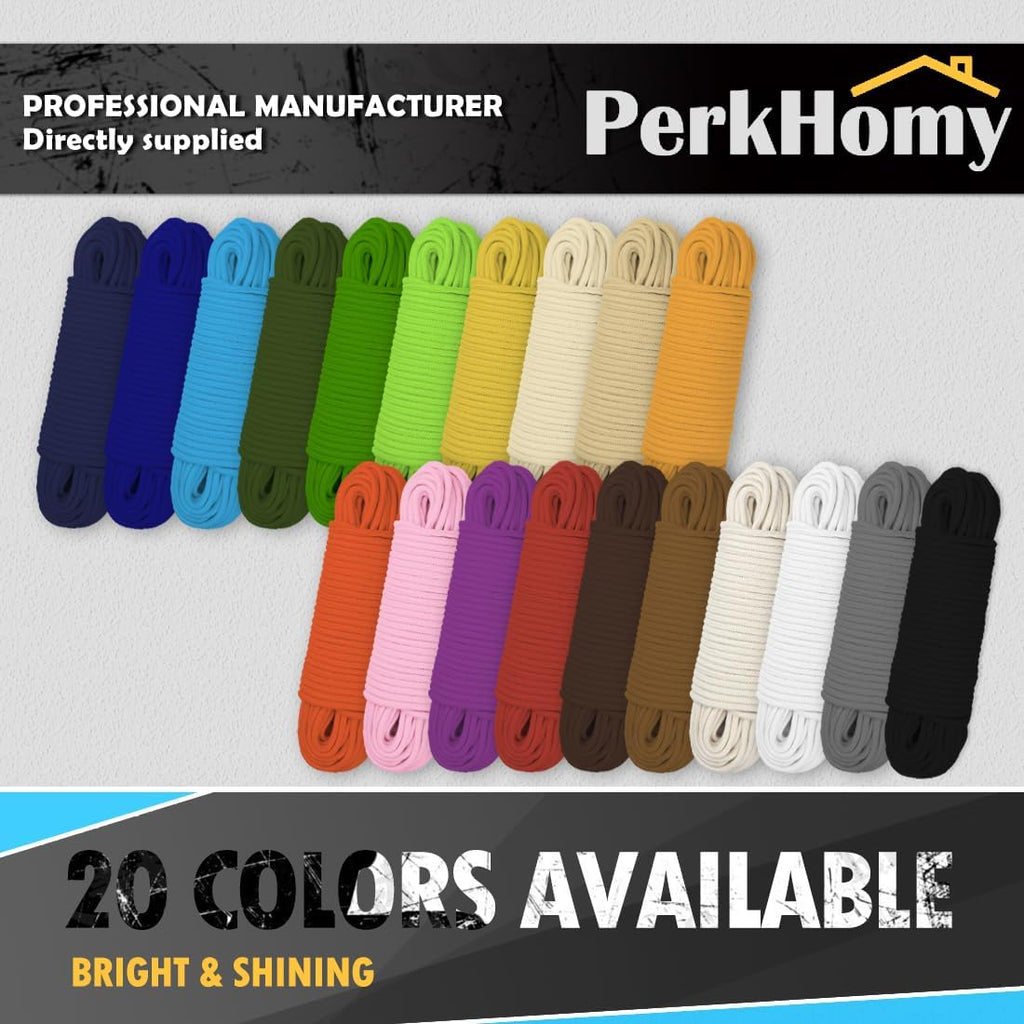 PerkHomy 100 ft 3/16" (5mm) Cotton Rope Multi Purpose Utility Diamond Braided Cord, Natural Cotton