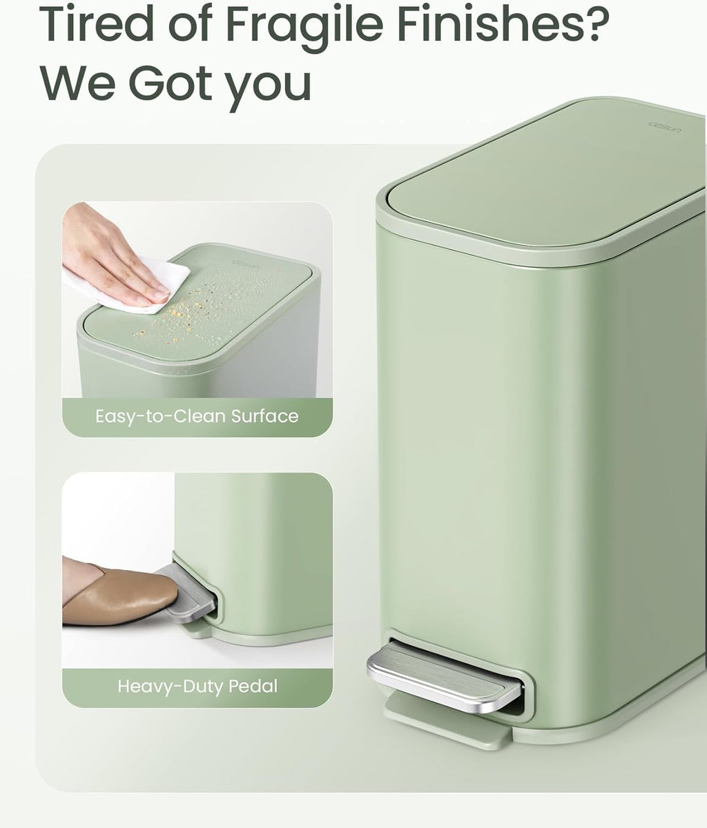 Cesun Small Bathroom Trash Can with Lid Soft Close, Step Pedal, 5 Liter / 1.3 Gallon Stainless