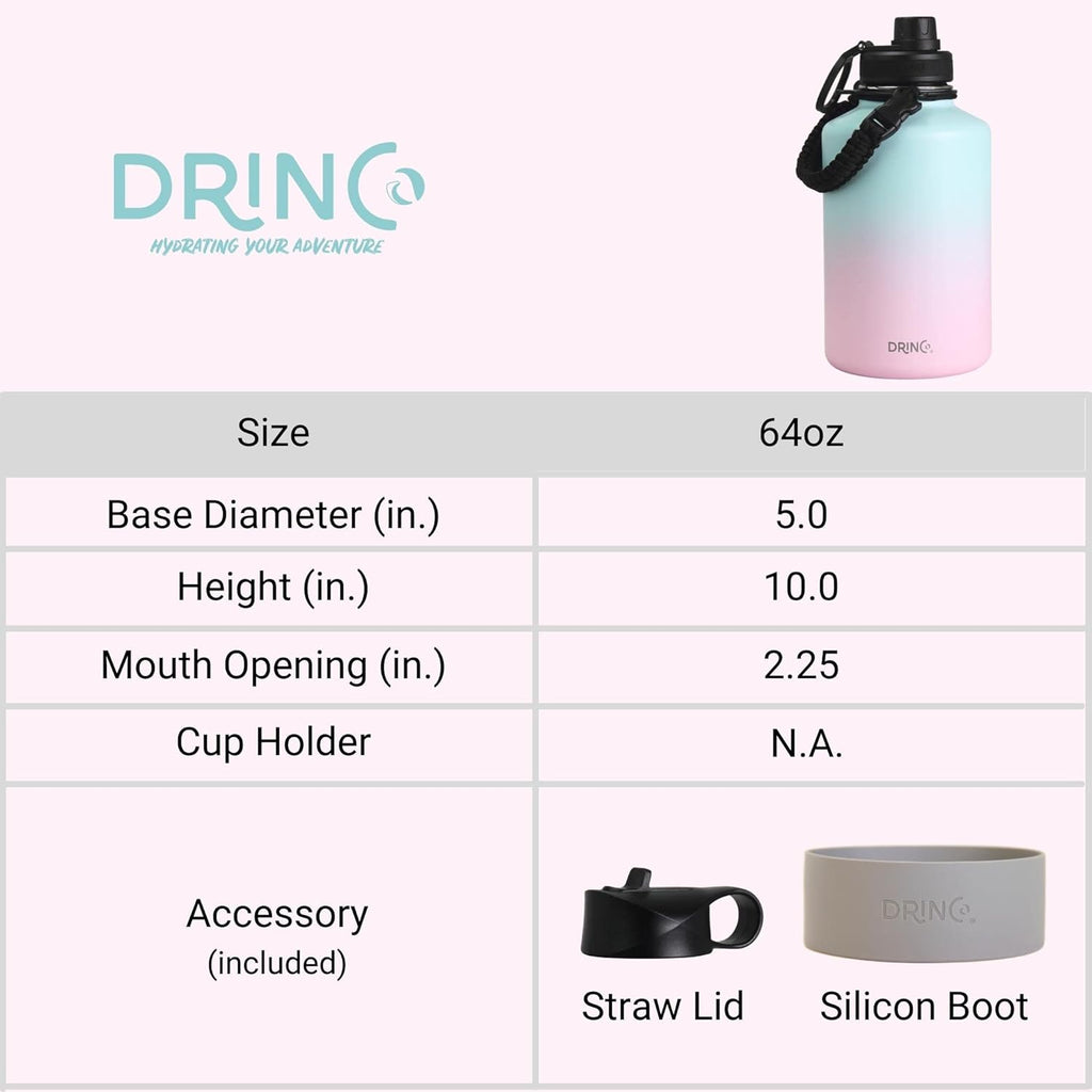 DRINCO Stainless Steel Water Bottle Spout Lid Vacuum Insulated Double Wall Water Bottle Wide Mouth