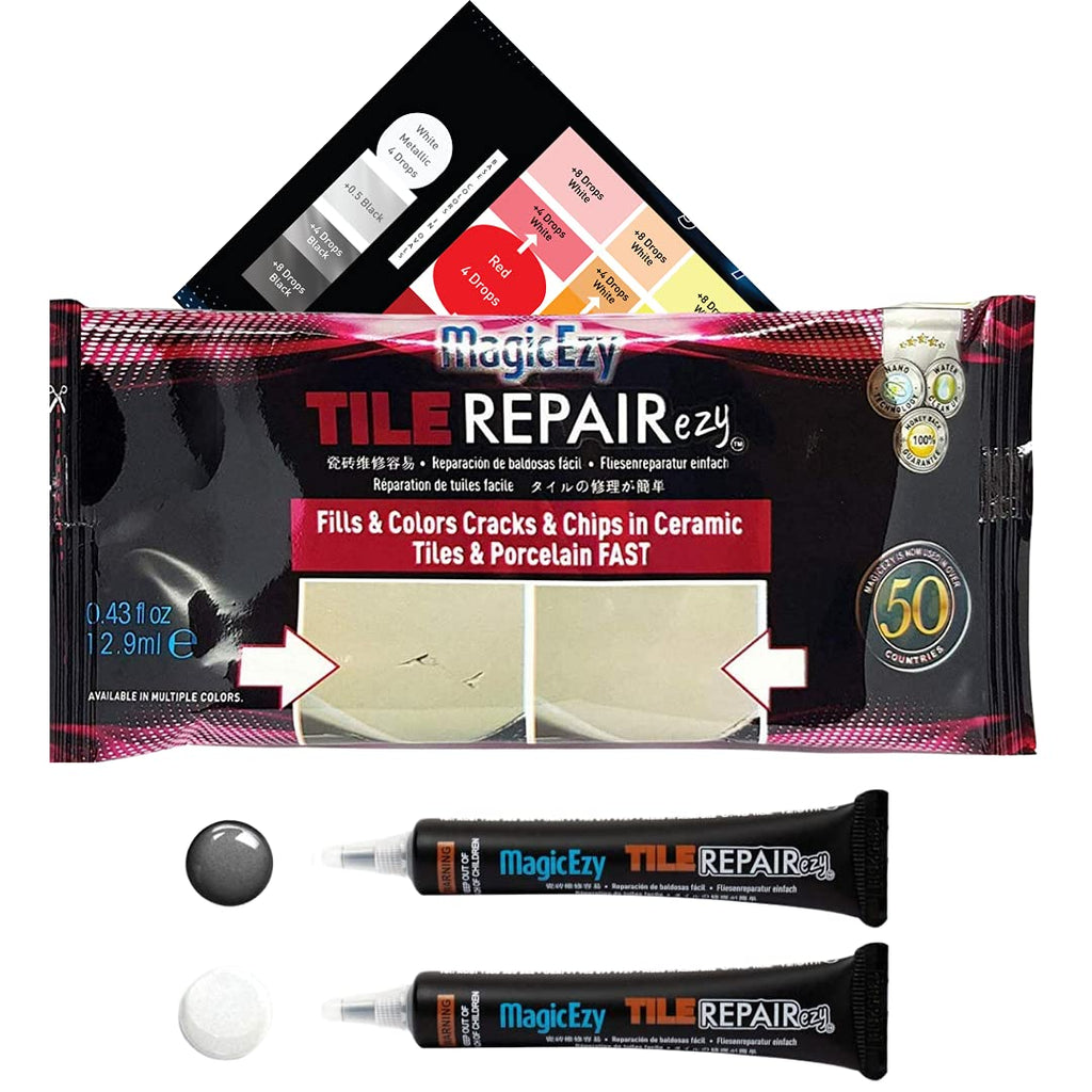 MagicEzy Tile RepairEzy (Gray/White) - Tile and Vinyl Floor Repair Kit | Fix Cracked or Chipped