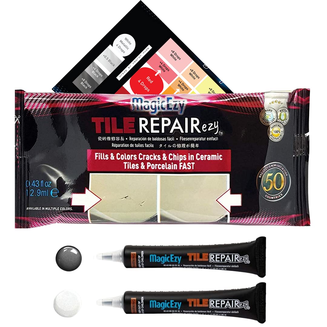 MagicEzy Tile RepairEzy (Gray/White) - Tile and Vinyl Floor Repair Kit | Fix Cracked or Chipped