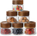 6-Pack 4 oz Stackable Airtight Glass Canisters with Acacia Lids - Small Mason Jars for Overnight