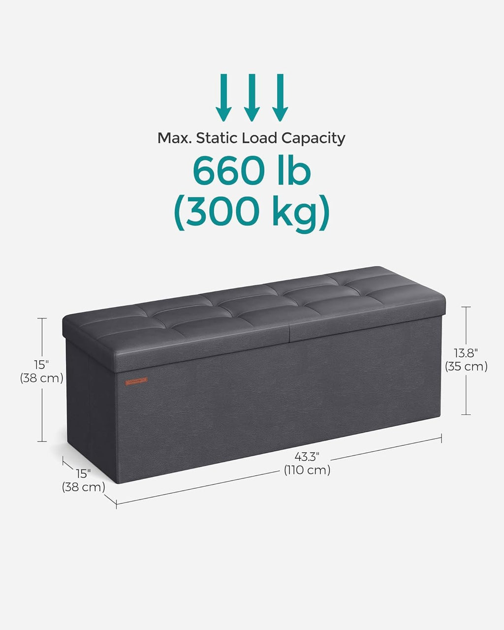 SONGMICS MAZIE Collection - 43 Inches Storage Ottoman Bench with Flipping Lid, Storage Chest with