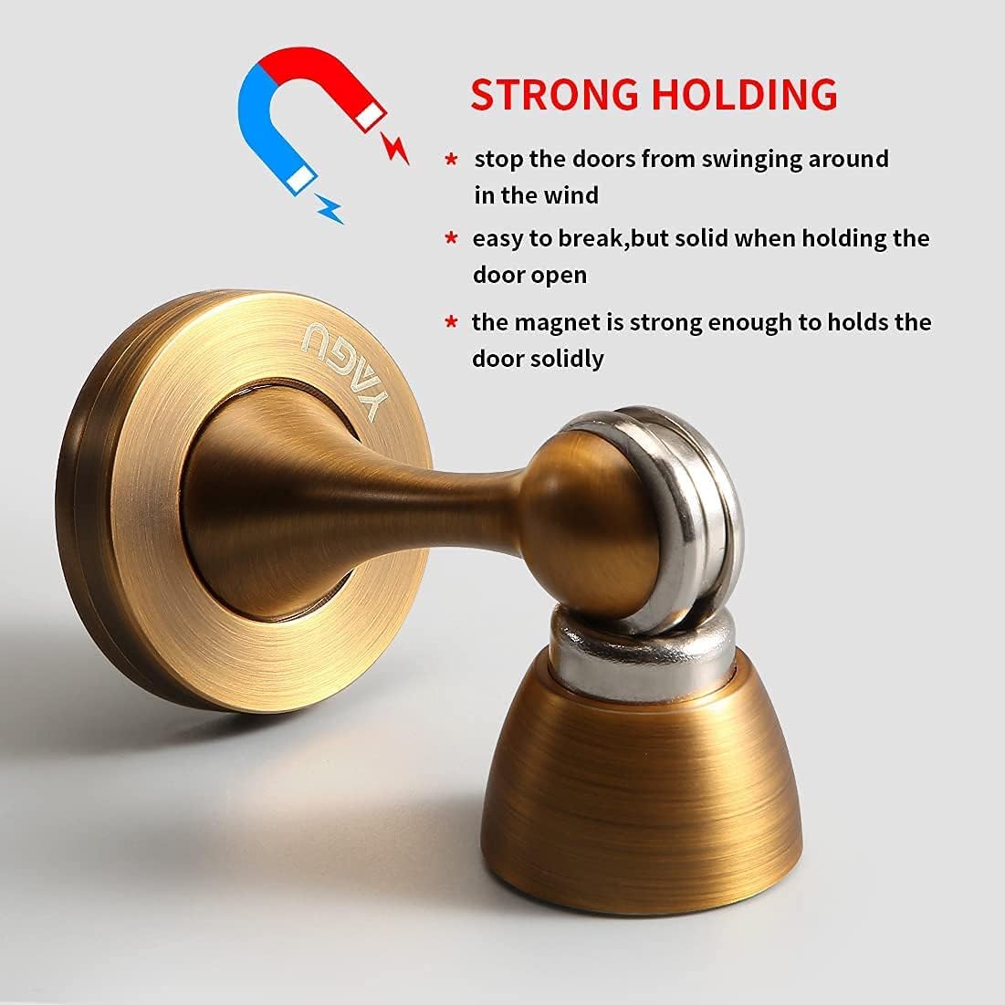 YAGU Magnetic Door Stoppers 2 Pack, Zinc Alloy Antique Brass Door Stops Magnet Catch Holder Wall