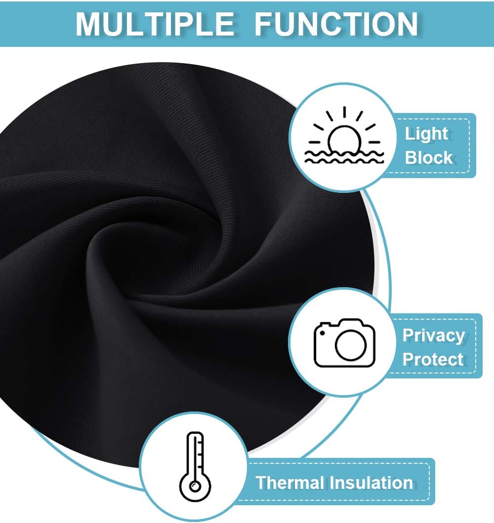 RYB HOME Black Curtain Panels for Nursery Soft Solid Energy Saving Drapes Window Treatments