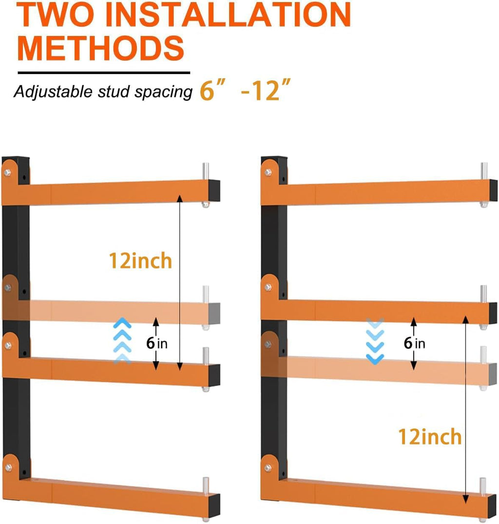 Lumber Storage Rack Wall-Mounted Lumber Racks Heavy Duty Wood Storage Rack with 9-Level Holds Up