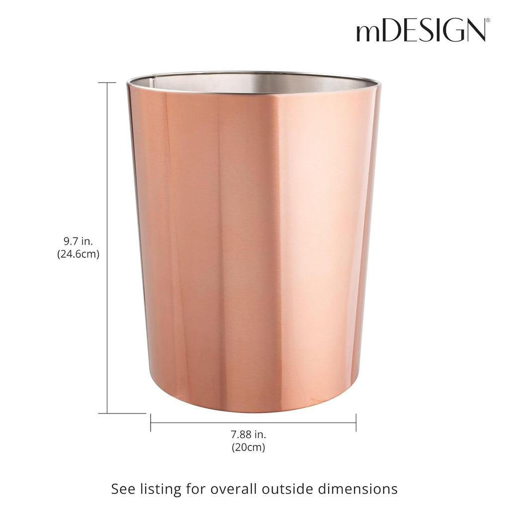 mDesign Round Metal Small 1.7 Gallon Recycle Trash Can Wastebasket, Garbage Container Bin for