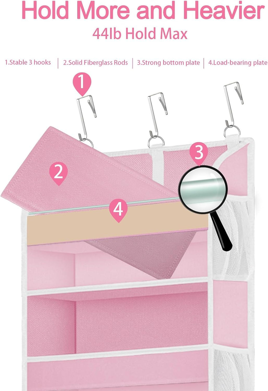 1 Pack Over The Door Storage Organizer with 5 Pockets 10 Mesh Pockets, 44 lbs Weight Capacity Door