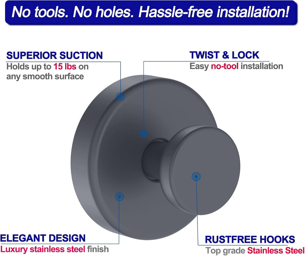 Suction Cup Hooks for Shower, Removable Towel Hooks for Bathroom Window Glass Door Wall, Bath Robe