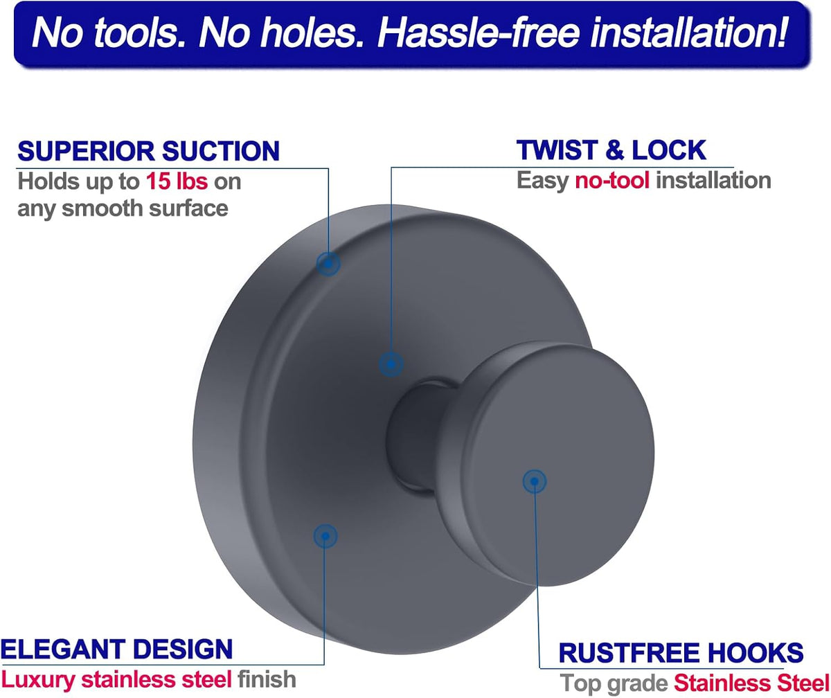 Suction Cup Hooks for Shower, Removable Towel Hooks for Bathroom Window Glass Door Wall, Bath Robe