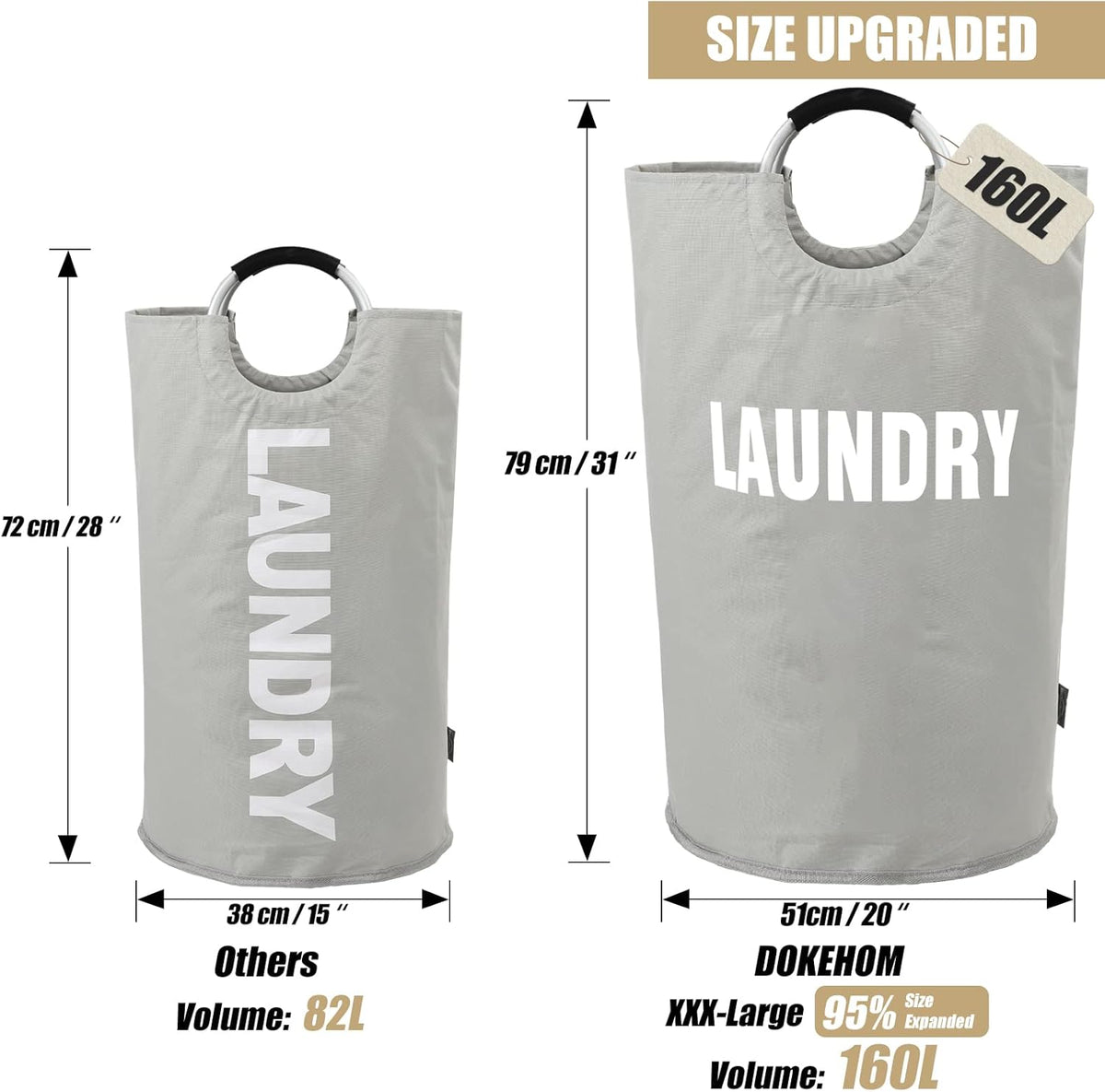 DOKEHOM 160L XX-Large Laundry Basket (7 Colors), Collapsible Laundry Bag, Foldable Laundry Hamper