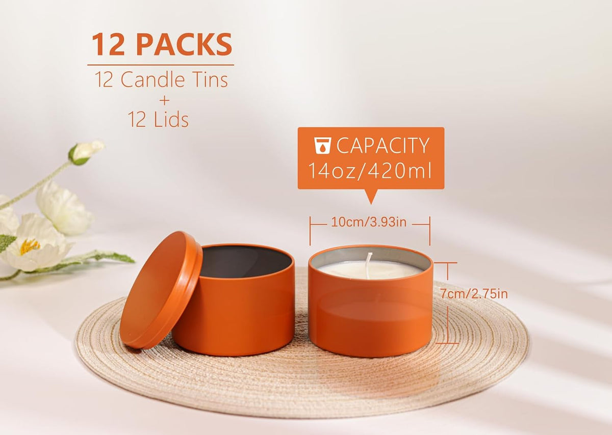 Candle Tins with Lids, 3 Wicks Containers 12 Pack 14oz/420ml Seamless Bulk for Candle Making