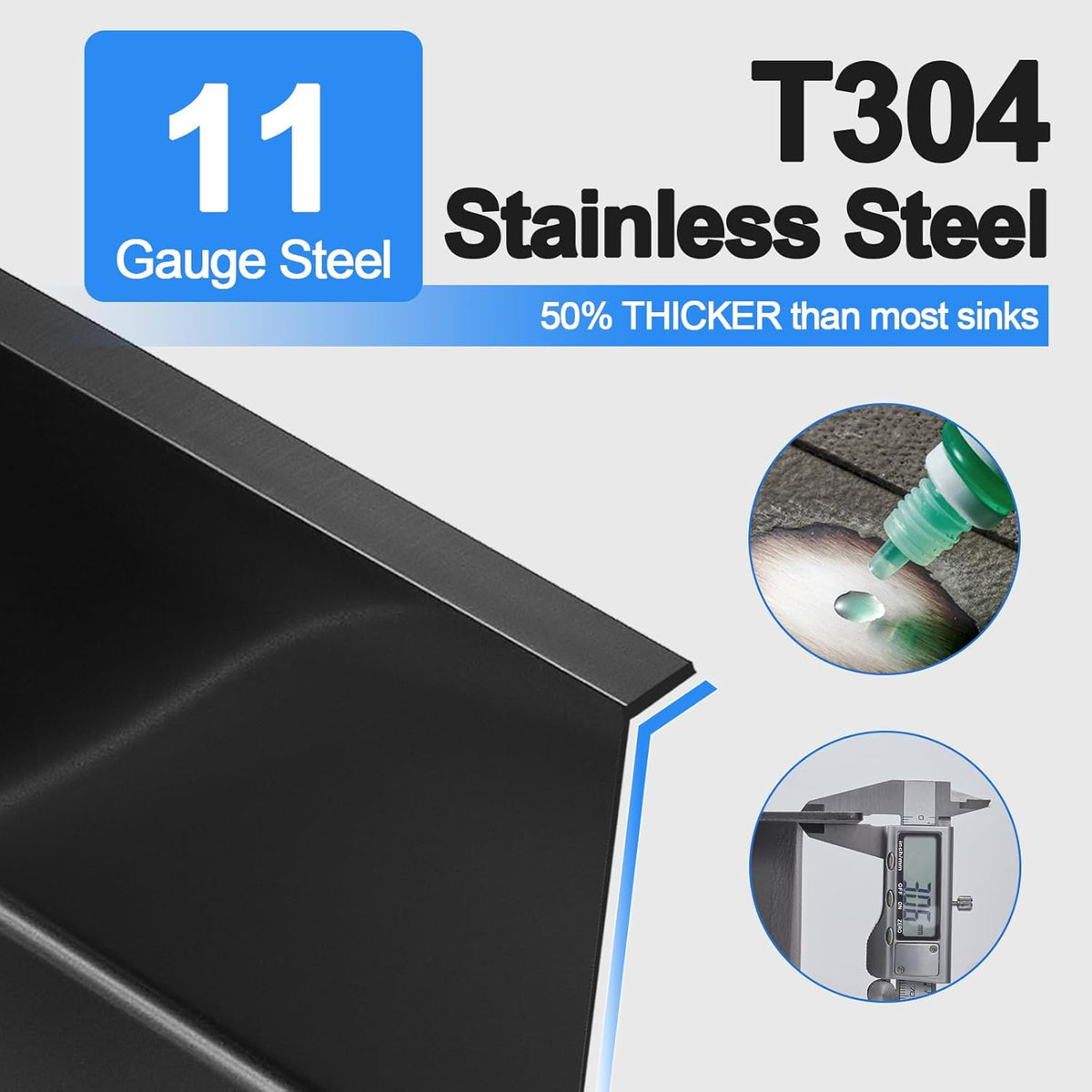 25x18x9 Inch Drop in Kitchen Sink, Handmade 304 Black Stainless Steel Single Bowl, Topmount with 2