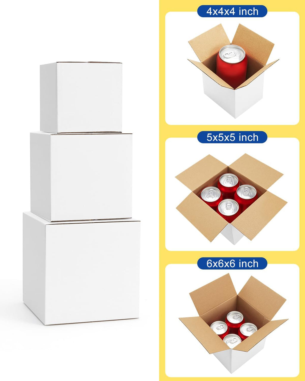 Assorted-Sizes-Shipping-Boxes-45-Pack: 4x4x4 & 5x5x5 & 6x6x6 Small-Shipping-Boxes-Mailers, White