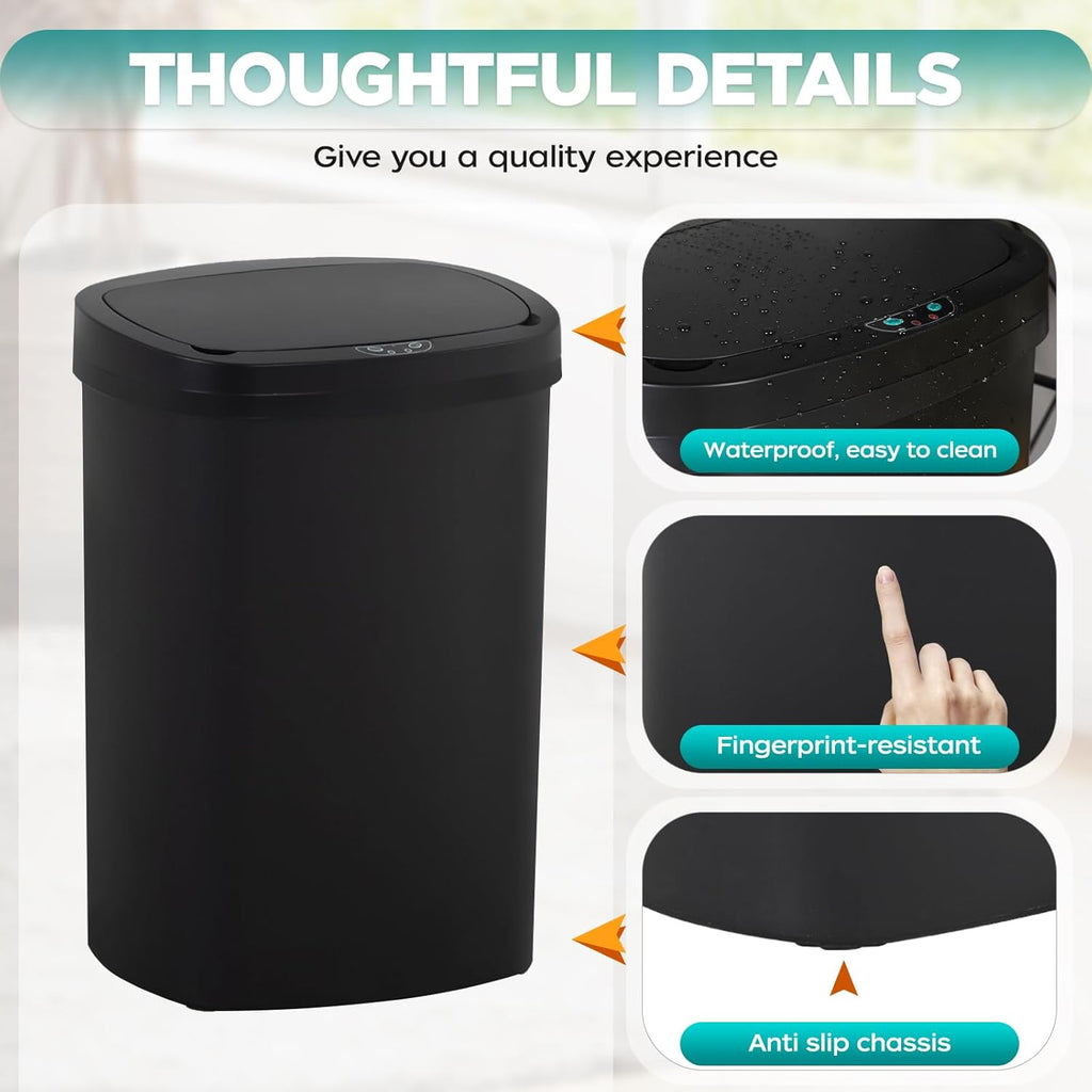 Automatic Motion Sensor Bathroom Trash Can with Lid, 13 Gallon Touchless Trash Bin, Smart Dog Proof