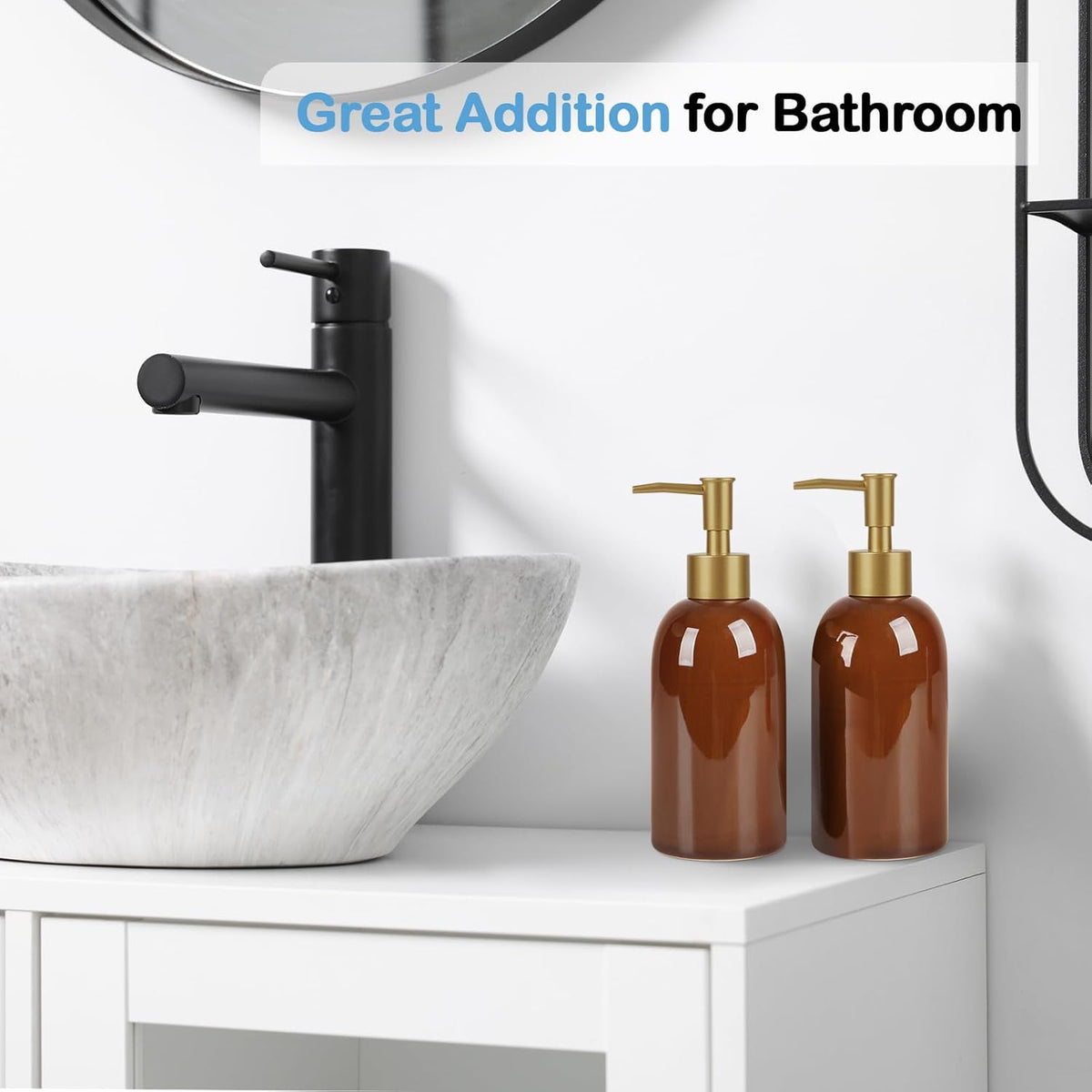 Natheeph 14OZ Ceramic Soap Dispenser Ceramic Soap Pump Dispenser Can Fill Liquid for