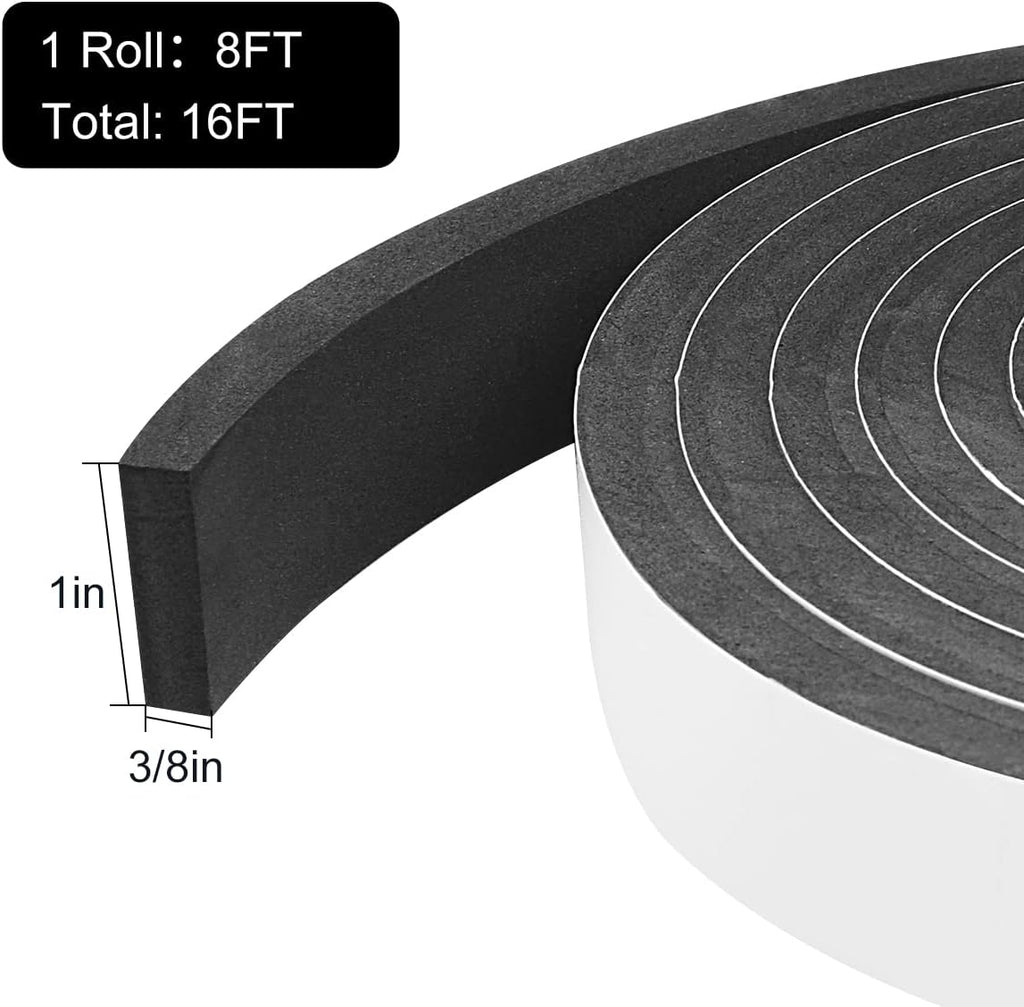 2 Rolls Weather Stripping Door Seal, 1''W x 3/8'' T Foam Tape Single Sided, Adhesive Closed Cell