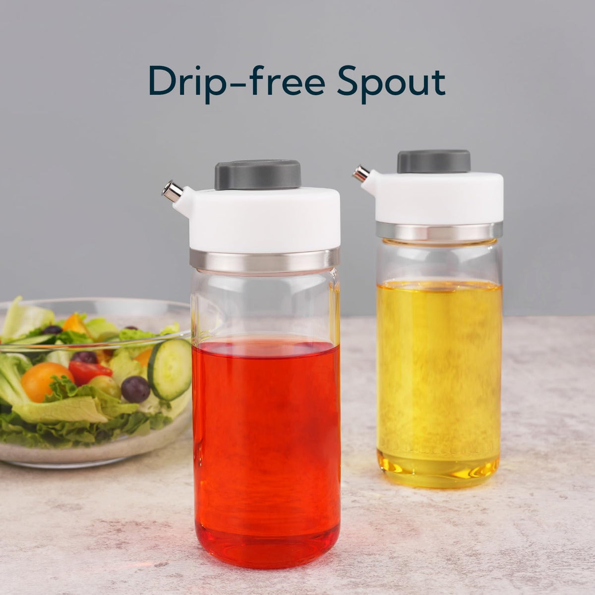 KITCHENDAO Precision Pour Glass Oil Dispenser 2-Piece Set with 3 Modes, Drip-Free Spout, Two