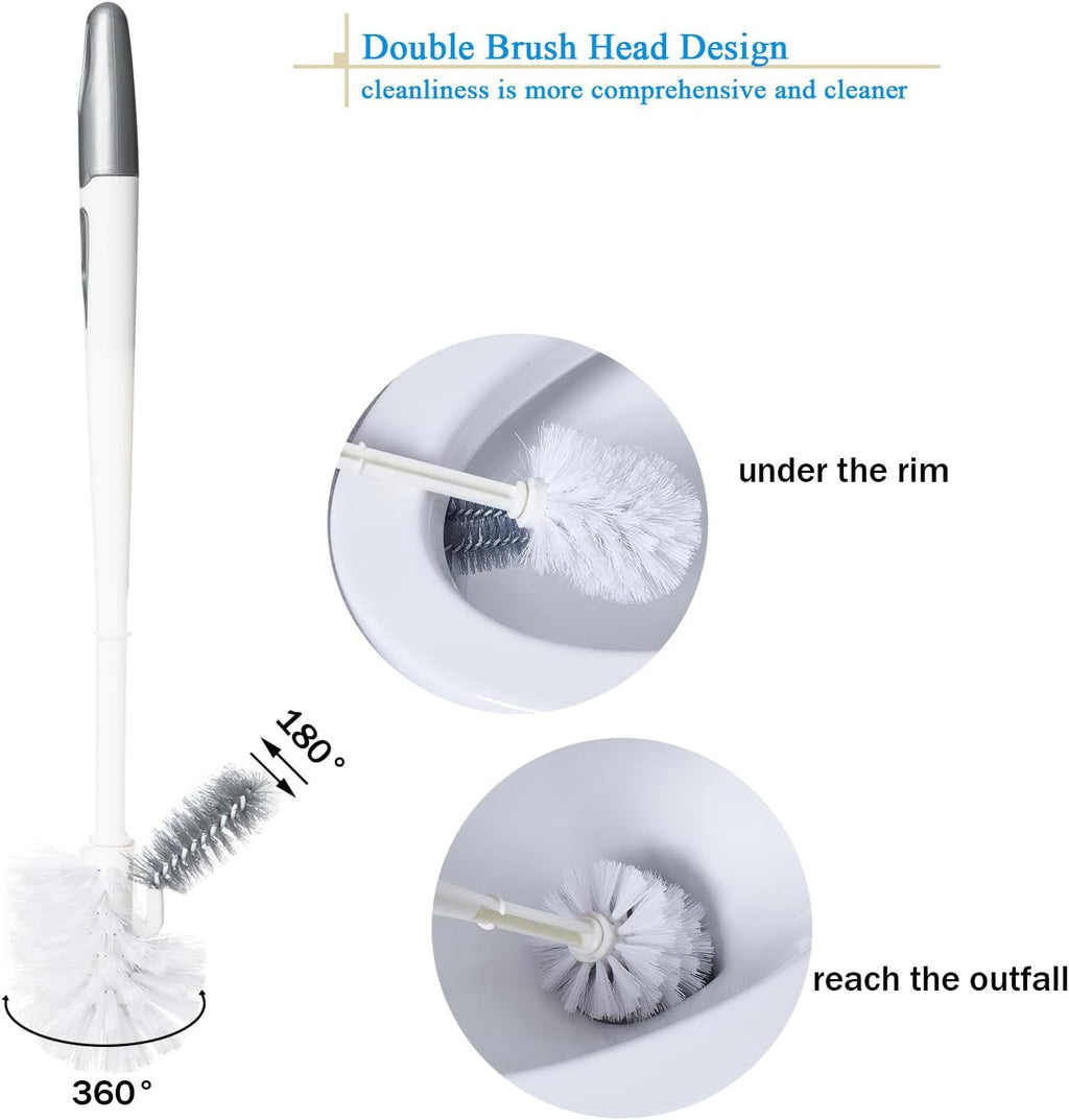 2 Pack Toilet Bowl Brush Without Holder for Bathroom, Under-Rim Double Brush Head, Long Handle