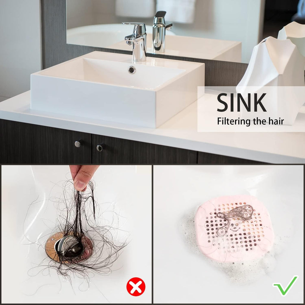 2 Pack Drain Cover Hair Catcher Sturdy Silicone Drain Protector Hair Stopper for Shower Kitchen