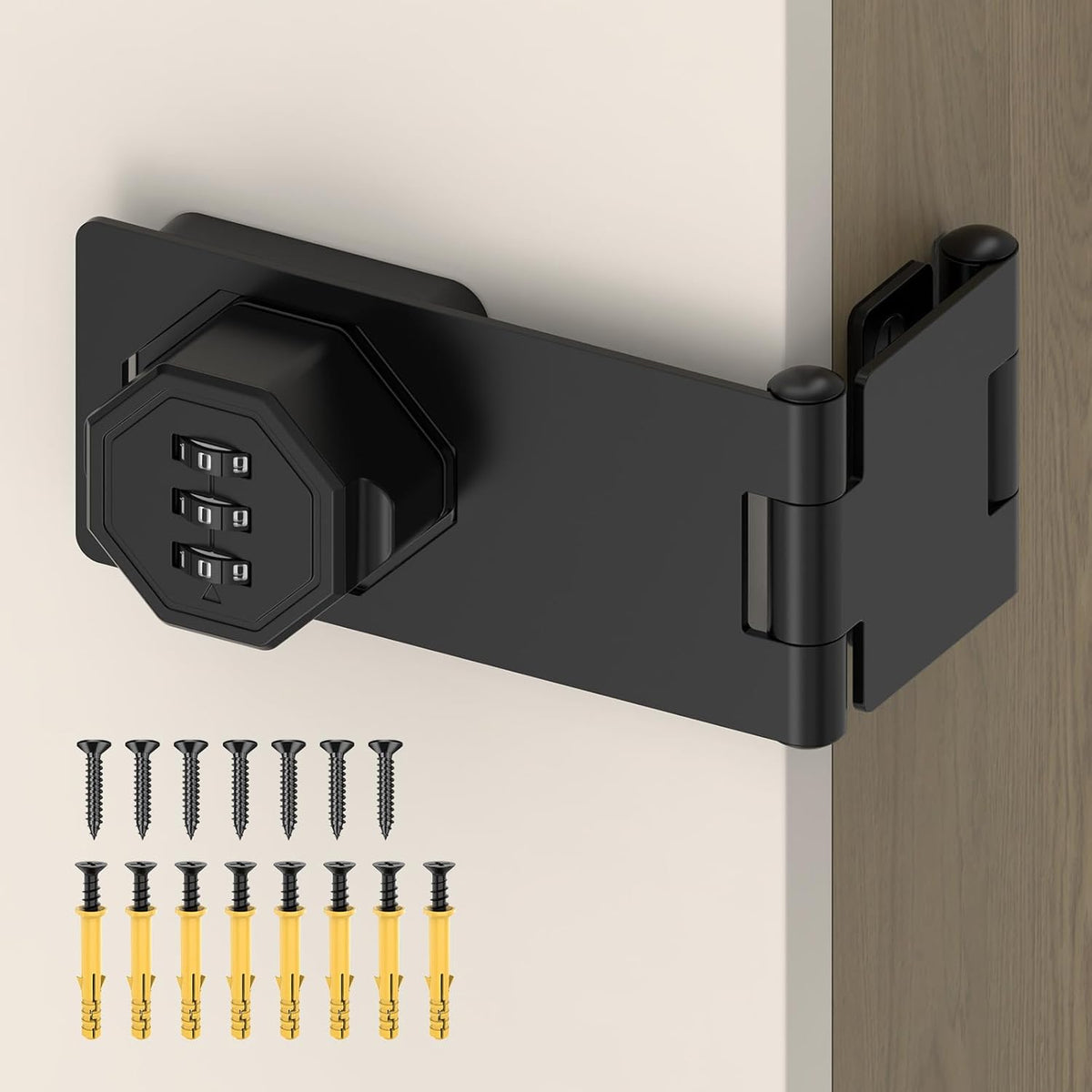 90 Degree 3-Digit Combination Cabinet Lock, Zinc Alloy Keyless Folding Hasp Lock Latch, Password