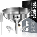 Large Stainless Steel Funnel, Walfos Kitchen Funnel with 2 Removable Strainer ＆ 1Pc Cleaning Brush