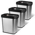 3 Pack Stainless Steel Trash Can 3 Gallon, Open Top Trash Can, 8" x 11" x 13", Rectangle Rubbish