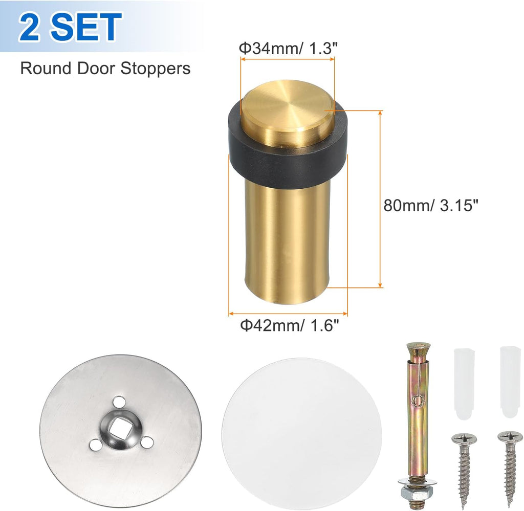 PATIKIL 2Set Round Door Stoppers, 80mm Stainless Steel Door Stop Doorstop Wedge Metal Cylinder Self