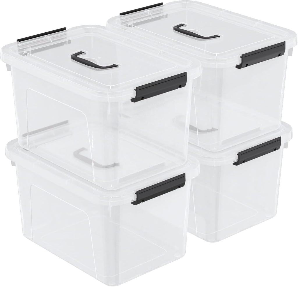 18 Quart Plastic Storage Bins with Lid, 4 Packs Clear Latching Storage Box