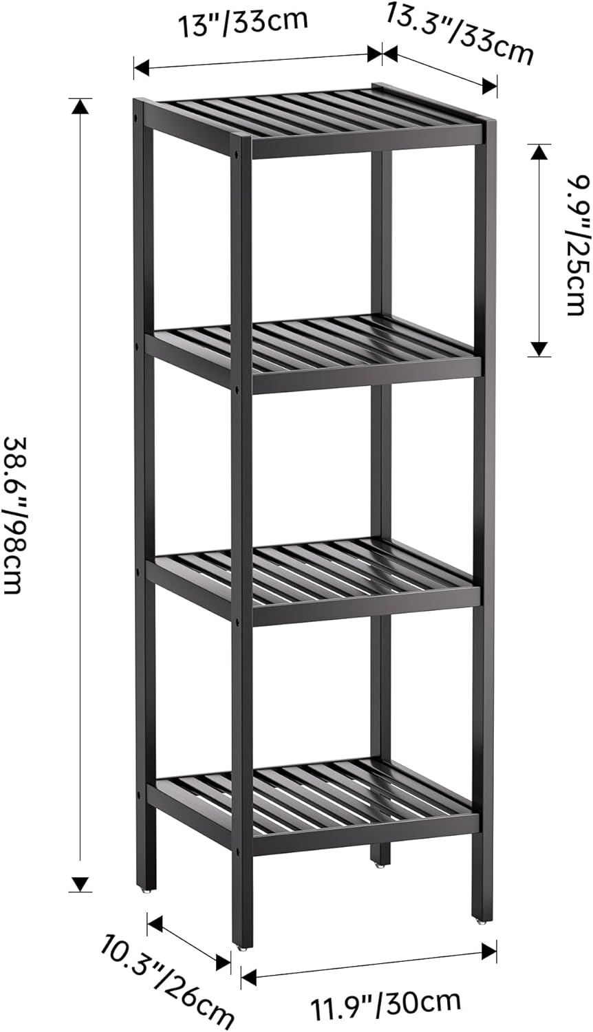 SMIBUY Bathroom Storage Shelf, 4-Tier Bamboo Rack Organizer, Multifunctional Shelving Unit for