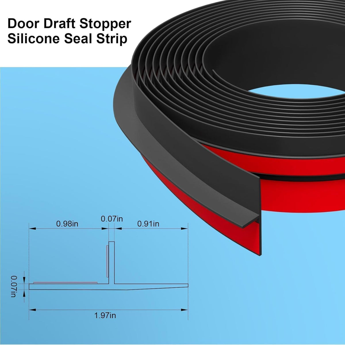 T-Shaped Door Draft Stopper, 1.97 in x 20 Ft Silicone Seal Strip for Windows Gaps, Weather