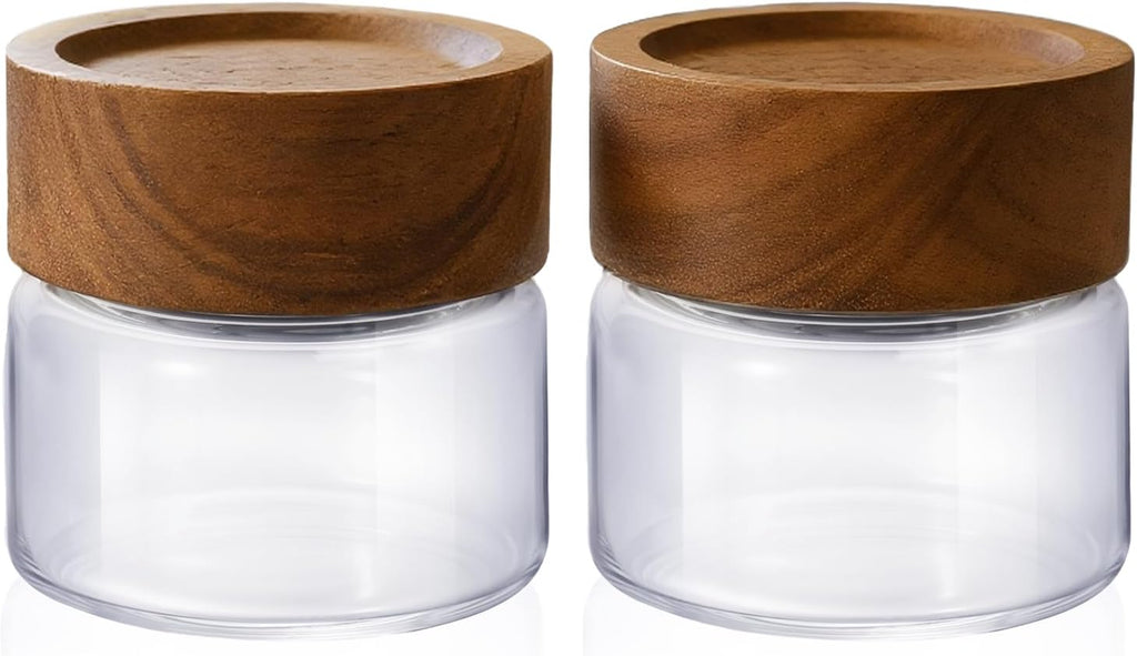2-Pack 4 oz Leakproof Mason Jars with Airtight Acacia Wood Lids - Small Glass Food Storage