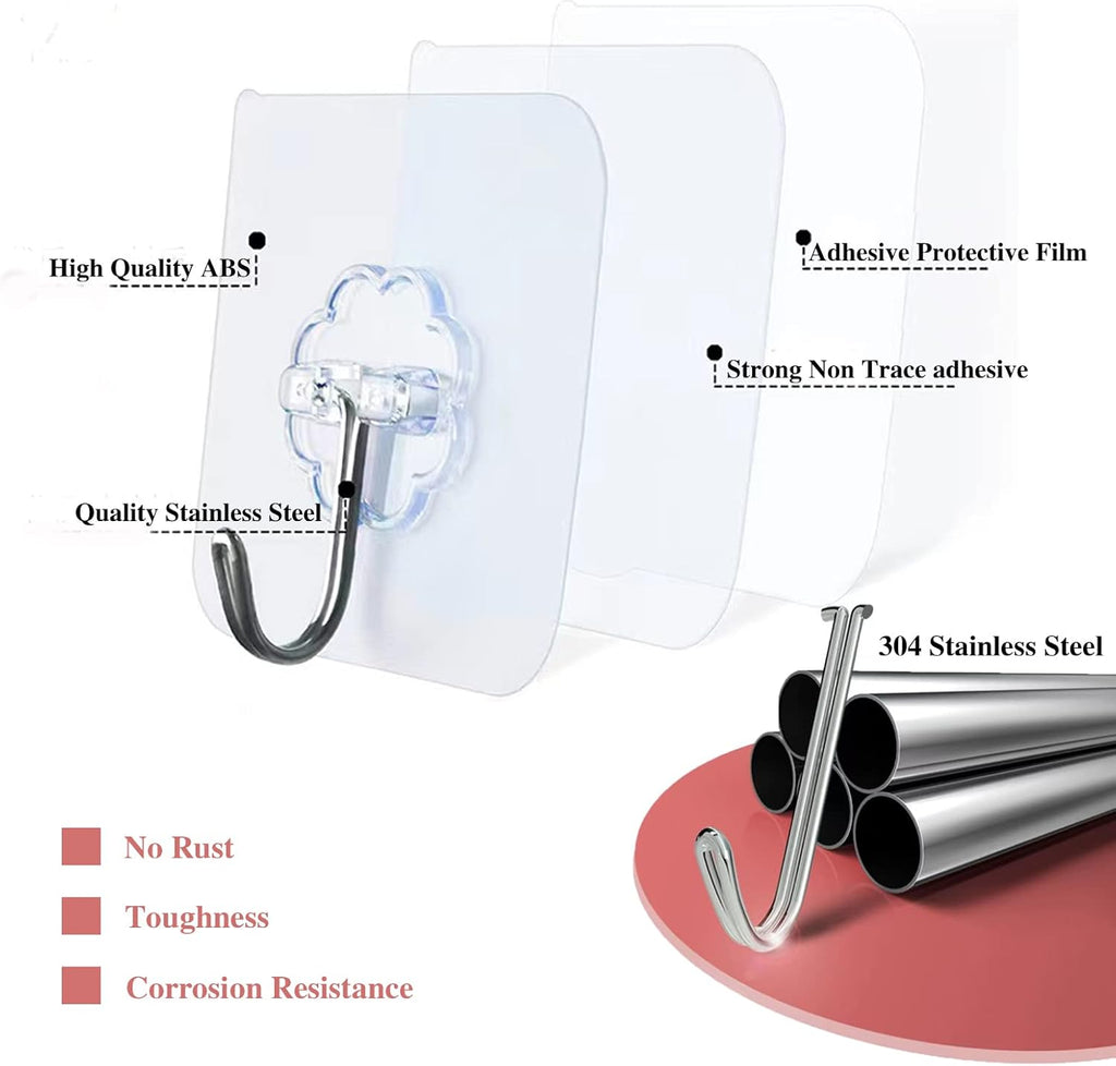 DDMY 36 Pack Heavy Duty Hooks 50lb(Max) Self Adhesive Large Hooks for Hanging,Wall Transparent