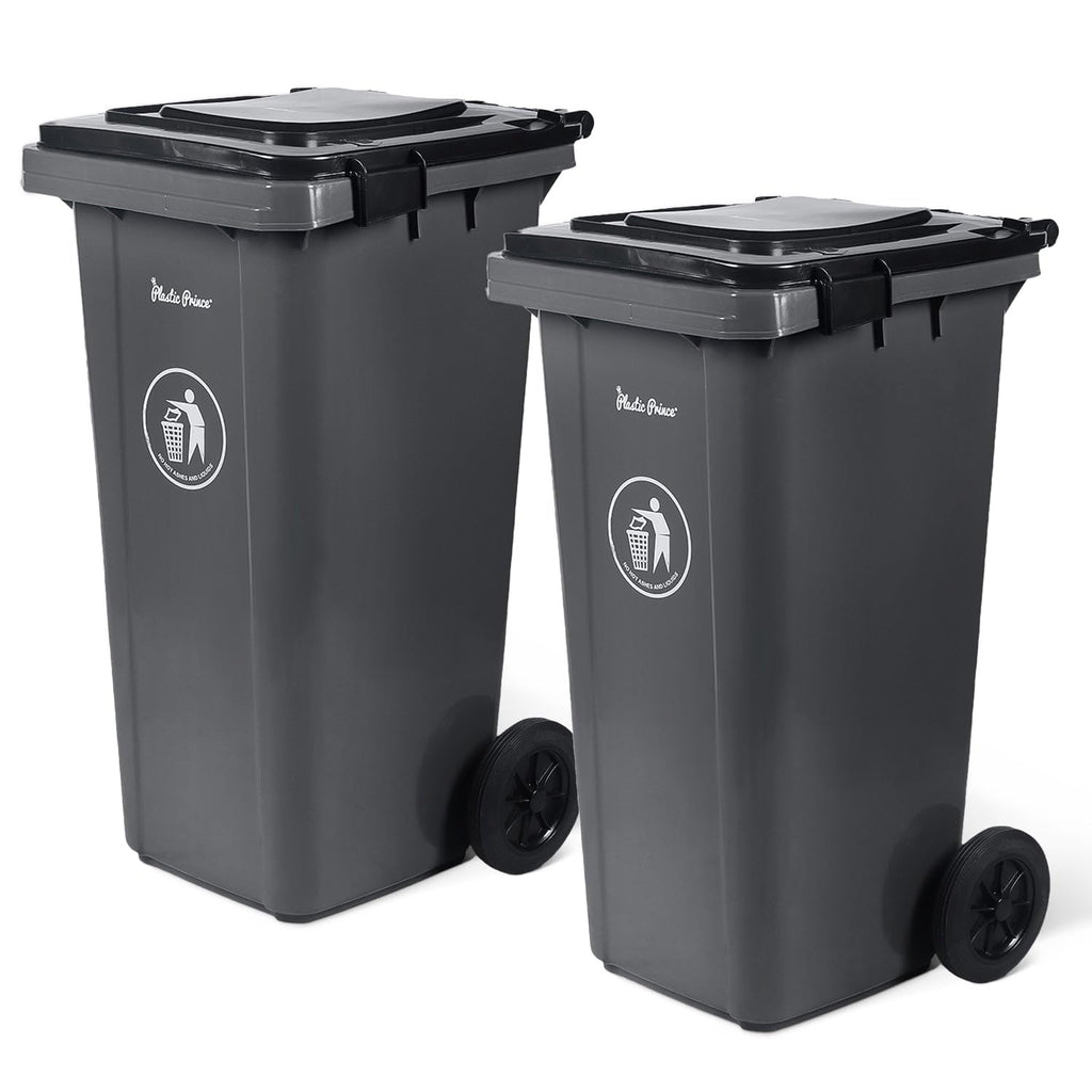 32 Gallon Trash Can with Wheels Outdoor Garbage Can with Lid and Wheels Locking Trash Can