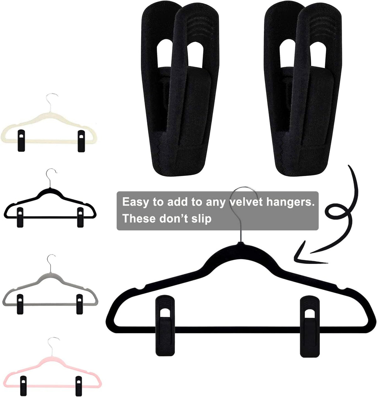 Black Velvet Hangers Clips (80-Pack), Non-Slip Strong Velvet Hangers Clips for Velvet Skirt