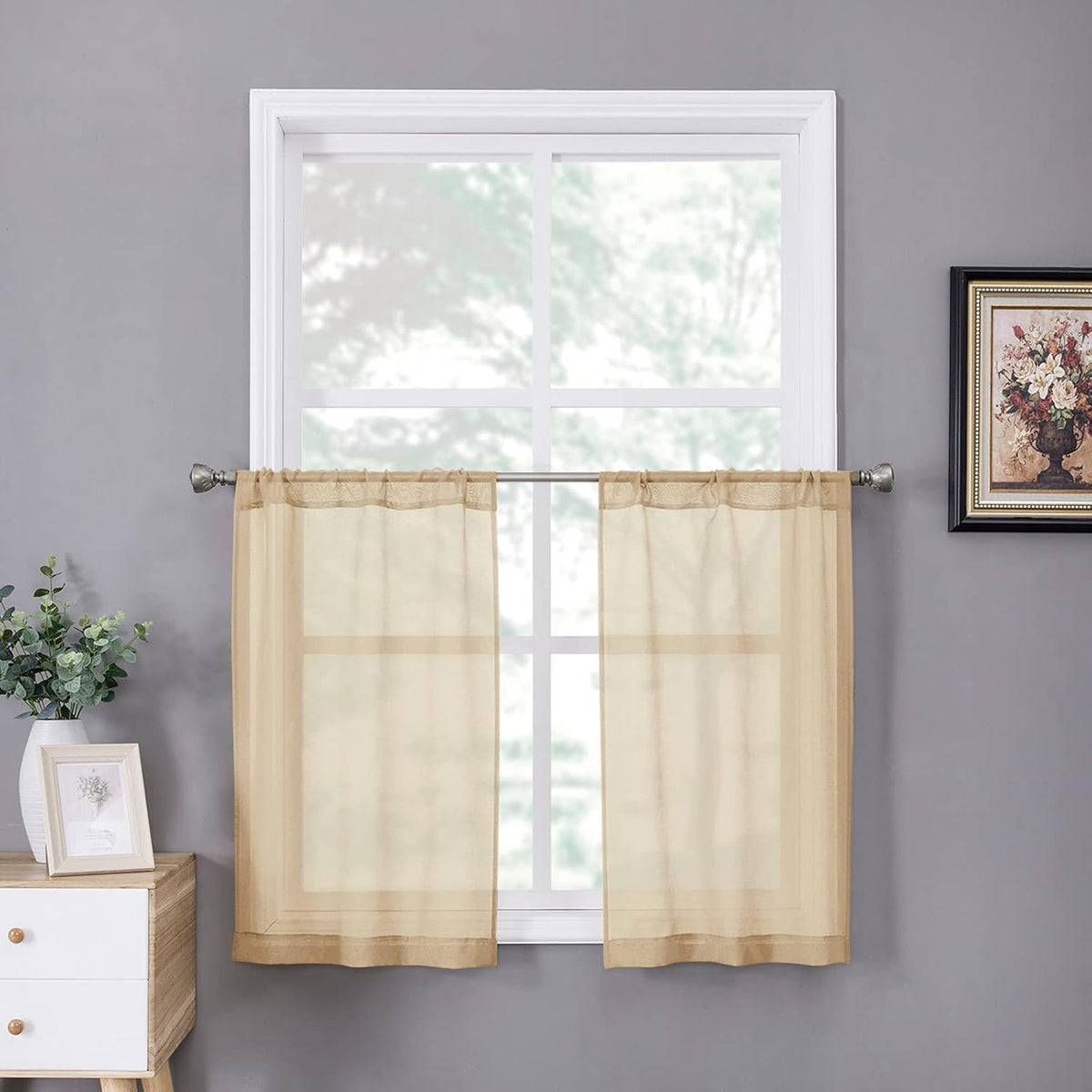 Tollpiz Sheer Tier Curtains Kitchen Linen Textured Half Curtain Sheers Light Filtering Rod Pocket