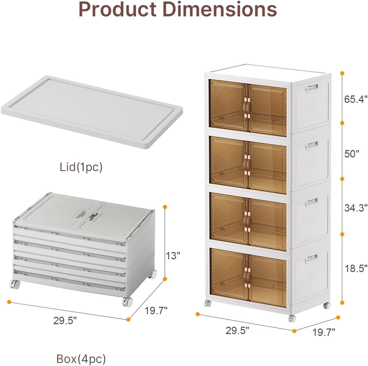 Extra Large Stackable Storage Bins with Lids & Wheels & Door, 660QT-165QT/41GAL*4Pack Foldable