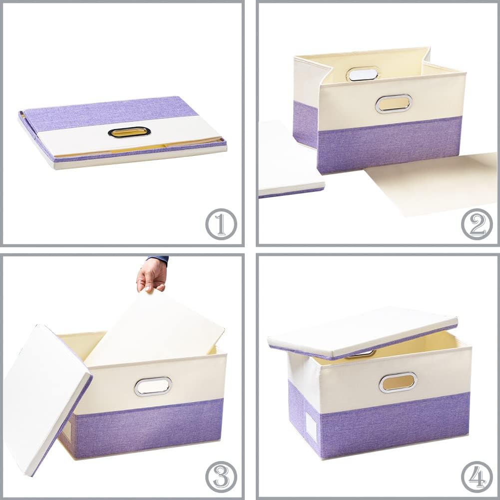 PRANDOM Large Foldable Storage Bins with Lids [3-Pack] linen Fabric Decorative Storage Boxes