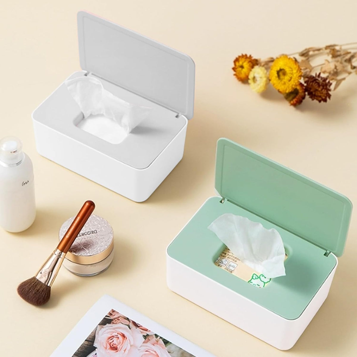 2Pcs Diaper Wipes Dispenser, Refillable Wipe Container, Wipe Container with Sealing Design Lid