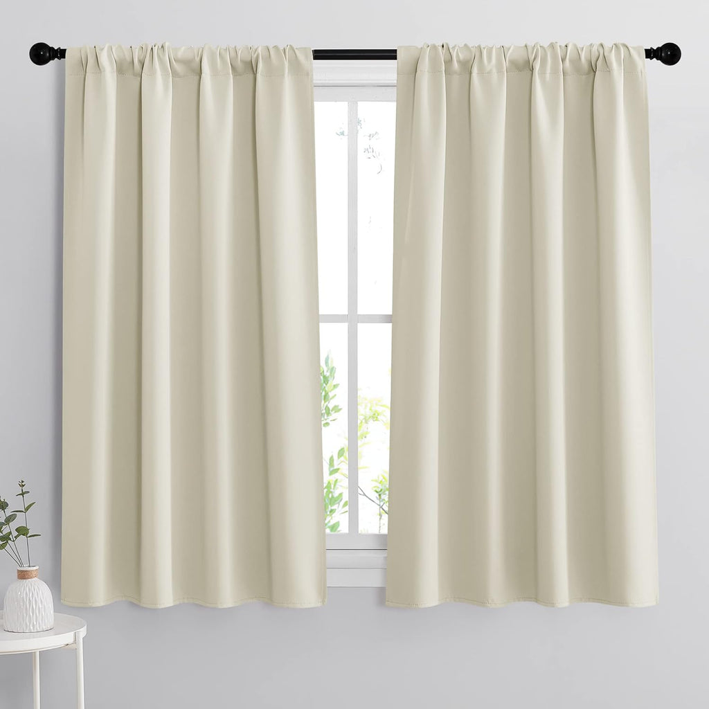 RYB HOME Curtains for Bedroom 63 inches Long, Blackout Thermal Insulating Window Treatment Drapes