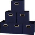 Household Essentials 81-1 Foldable Fabric Storage Bins | Set of 6 Cubby Cubes with Handles | Navy
