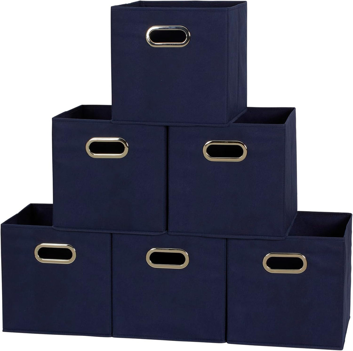 Household Essentials 81-1 Foldable Fabric Storage Bins | Set of 6 Cubby Cubes with Handles | Navy