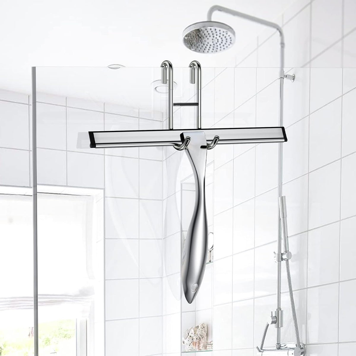 Shower Squeegee for Glass Door 12-Inch Stainless Steel Bathroom Squeegee Window Wiper, 100%