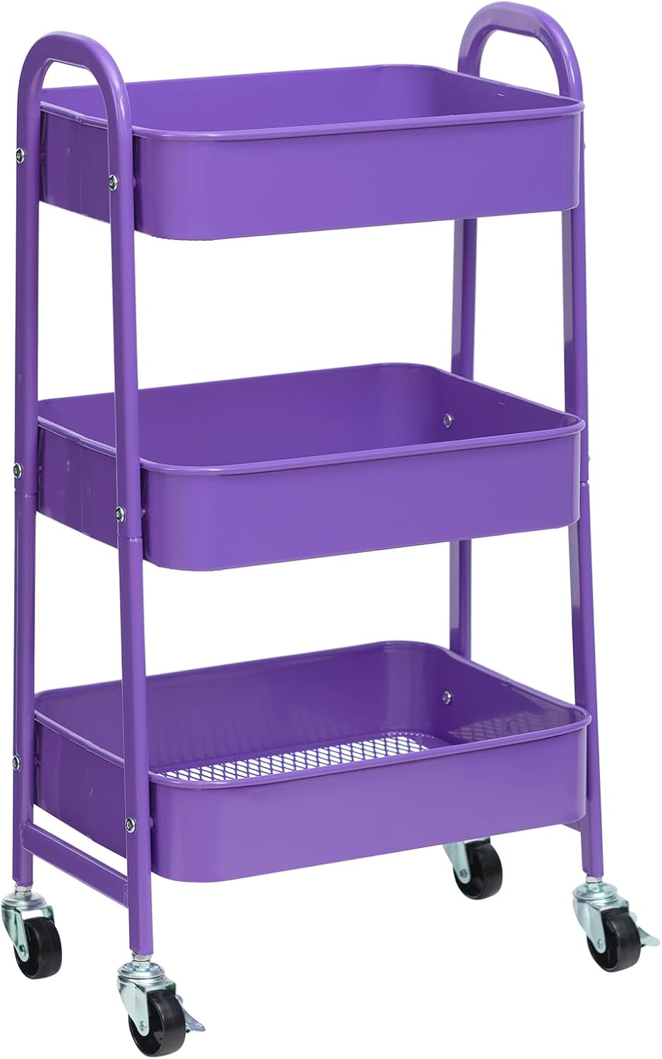 AGTEK Makeup Cart, Movable Rolling Organizer Cart, 3 Tier Metal Utility Cart with Lockable Wheels