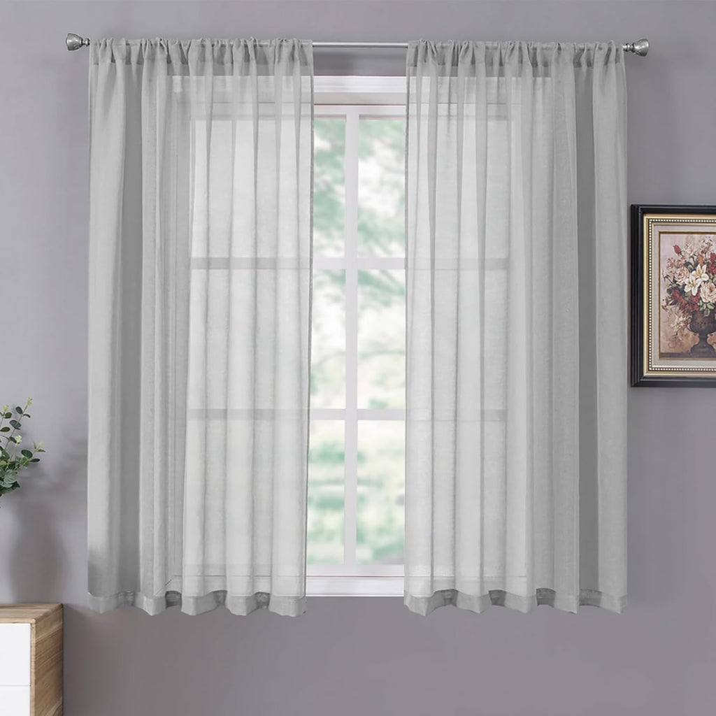 Tollpiz Short Sheer Curtains Linen Textured Bedroom Curtain Sheers Light Filtering Rod Pocket Voile
