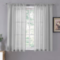 Tollpiz Short Sheer Curtains Linen Textured Bedroom Curtain Sheers Light Filtering Rod Pocket Voile