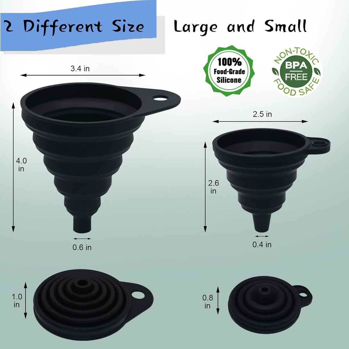 6 Pack Funnels for Kitchen Automotive Use Filling Bottles, Plastic Funnels Assorted 4 Sizes