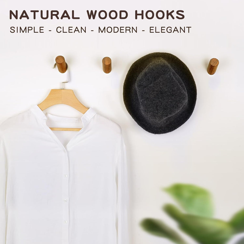 Wood Wall Hooks, 4 Pack Coat Hooks Wall Mounted, Rustic Wooden Heavy Duty Robe Hook Hat Rack, Hooks
