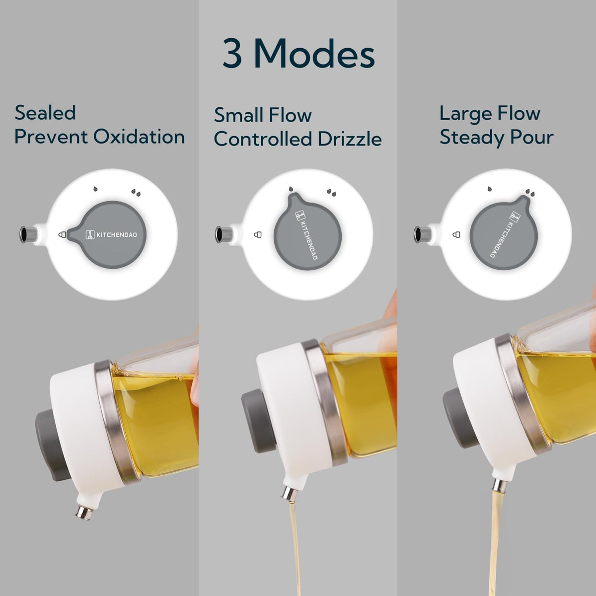KITCHENDAO Precision Pour Glass Oil Dispenser with 3 Modes, Drip-free Spout, Two Adjustable Flowing
