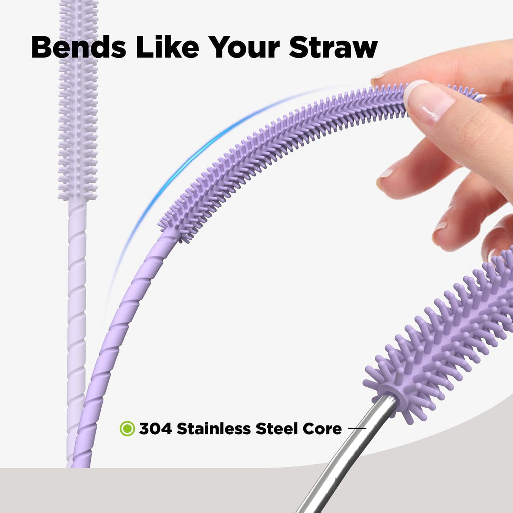 2 Pcs Silicone Straw Cleaner Brush, Extra Long Cleaning Brushes for Straws, 6mm&9mm, Purple